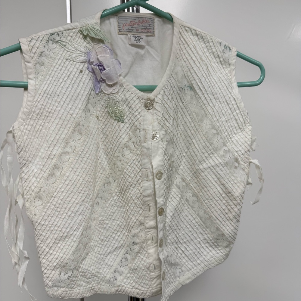 Vintage White Button Down Shirt with Floral Detail